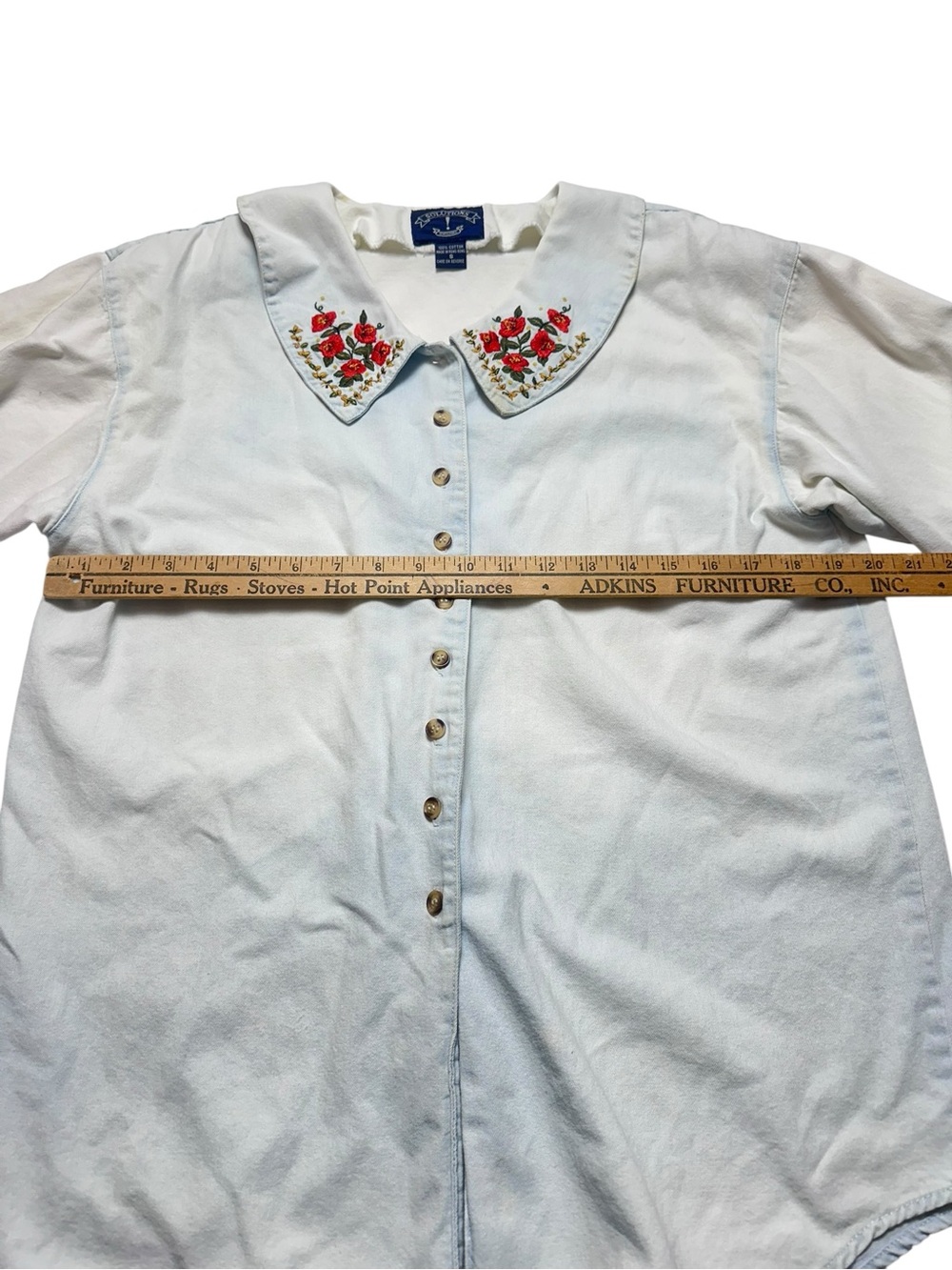 Vintage 90s Solutions Floral Embroidered Collar Cotton Blouse Shirt S - Picture 4 of 9
